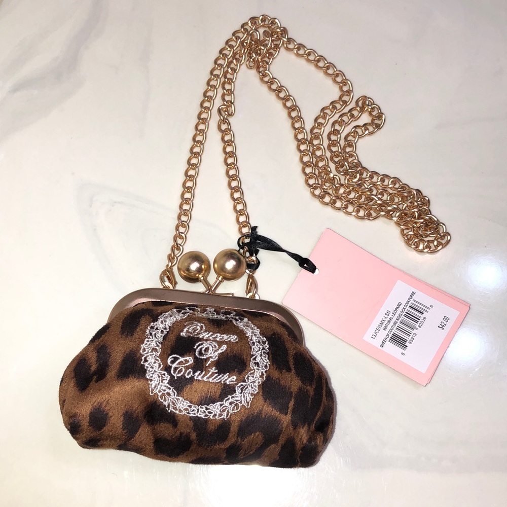 Juicy Couture Natural Leopard Queen Of Couture Kisslock Coin Purse + Chain NWT